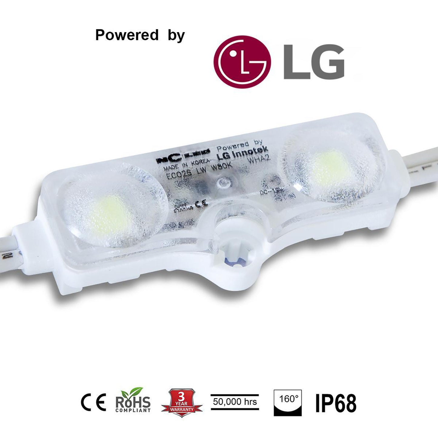 NC LED (Korea) White 8000K .72w Powered by LG 2835SMD 3 Led/Mod, 2 Mod/Ft, 3yr-Warranty IP68