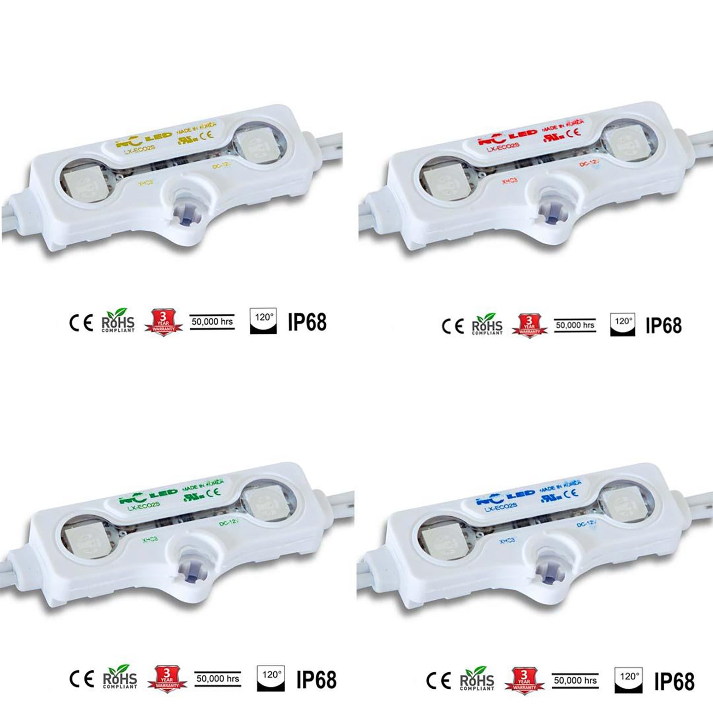 NC LED (KOREA) GREEN (TC),5050SMD .48w, 3 Mod/Ft, ECO 2 Led/Mod 3yr-Warranty IP68 LENS