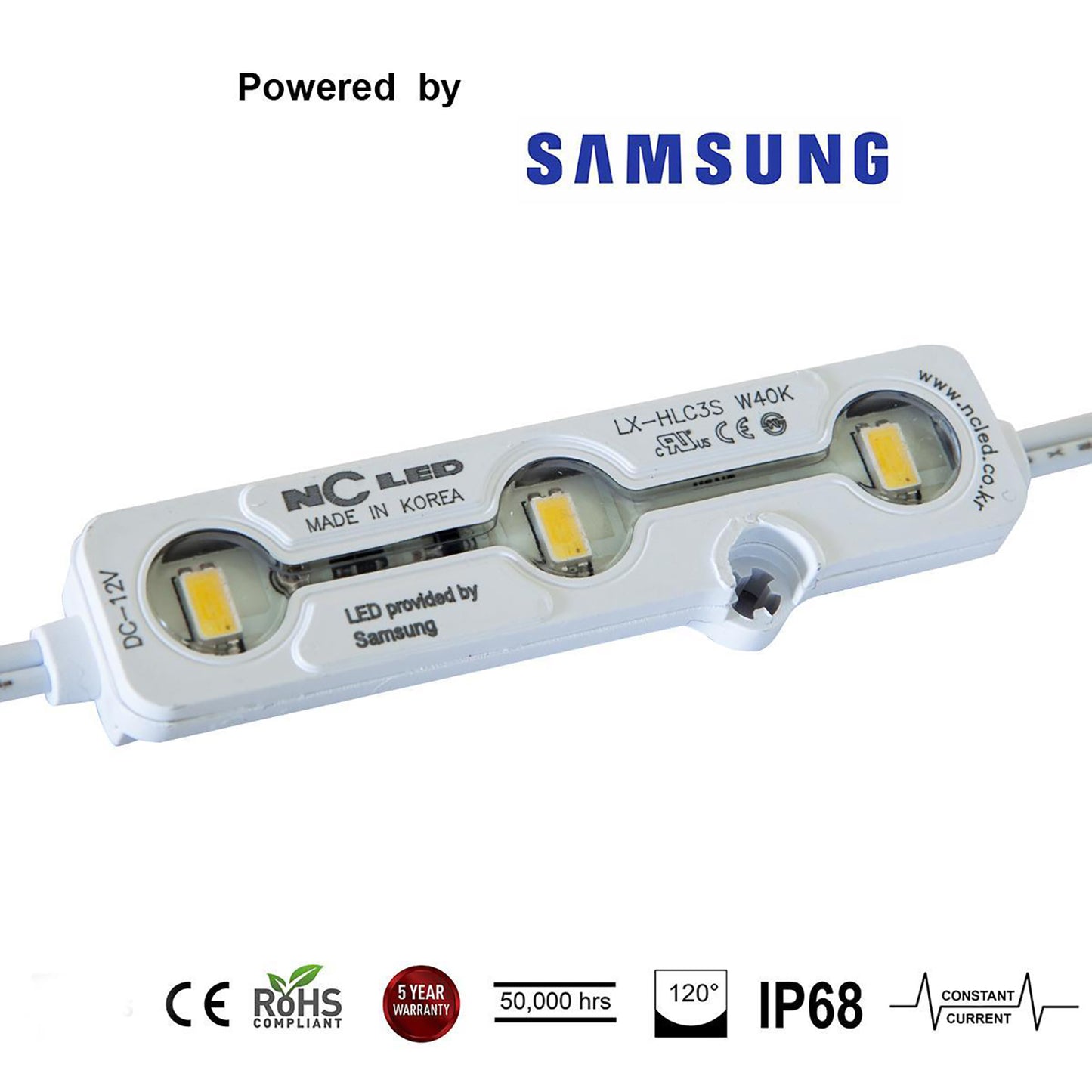 NC LED Natural White 4000K (Korea) , .72w, 2 Mod/Ft, 3Led/Mod Powered by SAMSUNG LED, 5YR WARRANTY wide angle (160deg) IP68 (CC)