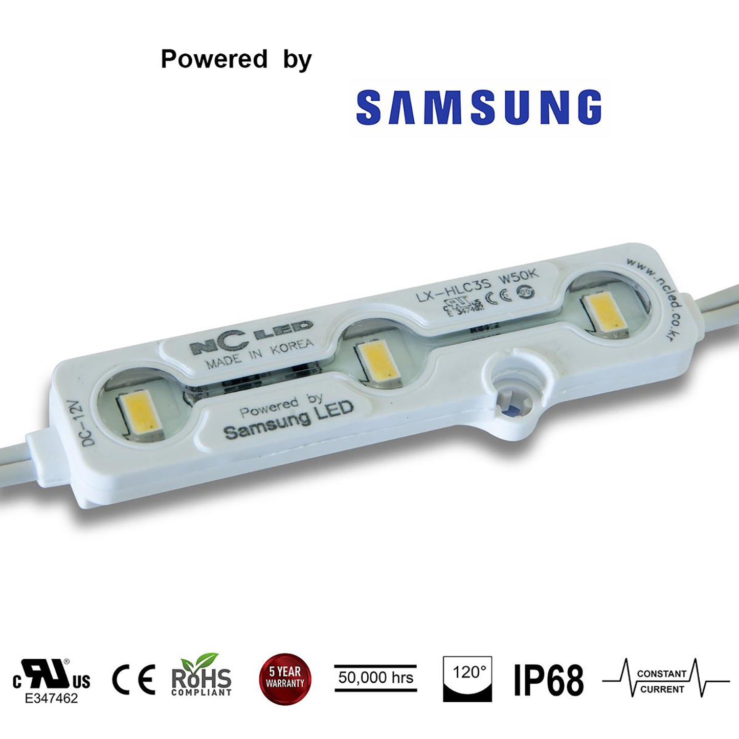 NC LED Natural White 5000K (Korea) , .72w, 2 Mod/Ft, 3Led/Mod Powered by SAMSUNG LED, 5YR WARRANTY wide angle (160deg) IP68 (CC)