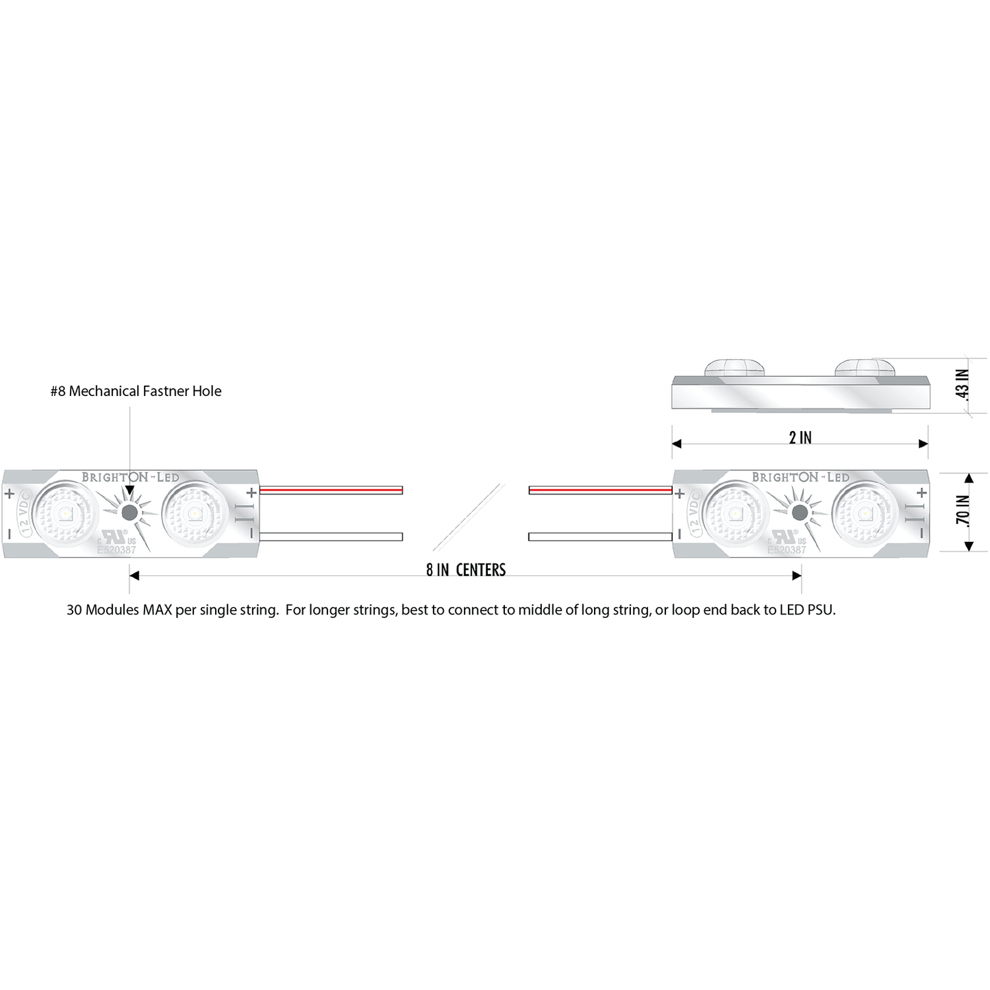BRIGHTON II Cobalt Blue HighEffeciency Brighton-II .72w LED Module, 80 Mod/Bag (53') Constant Current 12V, IP67, 175 Deg Optics