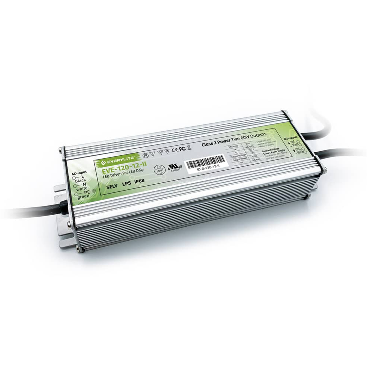 EVE Series Power Supply 120W. 12V,..90-305VAC, 5A per output..IP68, Class 2.