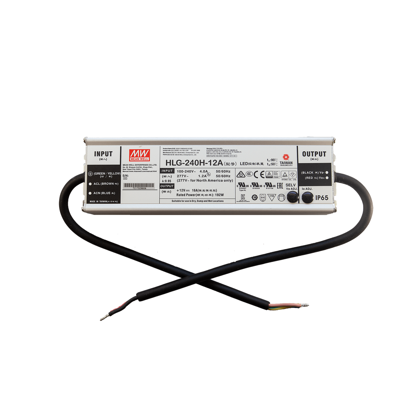 MEANWELL 192 Watt (HLG-240H-12A)  Power Supply, 7yr Warranty IP65 Constant Current 12v