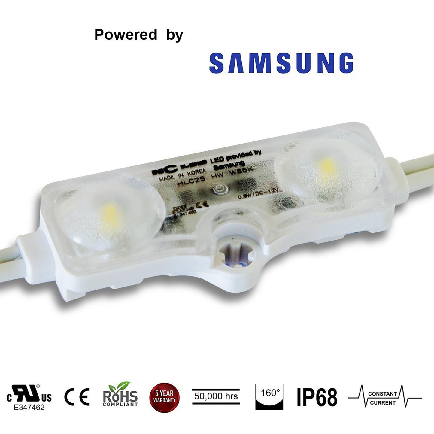 NC LED (Korea) White 6500K, .92W, 3Mod/Ft,  2 Led/Mod Powered by SAMSUNG LED, 5YR WARRANTY Wide angle (160deg) IP68 (CC)