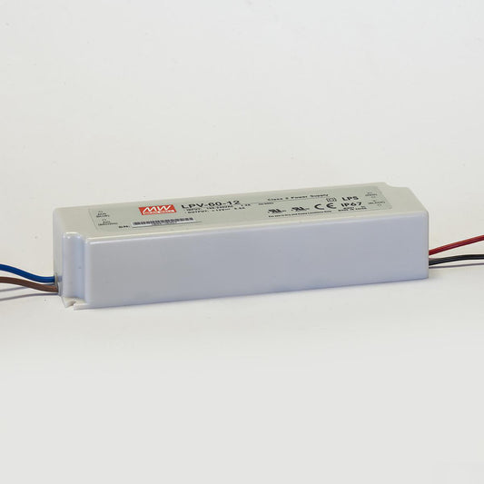 MEANWELL 60 Watt (LPV-60-12)  *PLASTIC CASING* 2-yr warrranty Class 2 CV LED SMPS IP67 12v