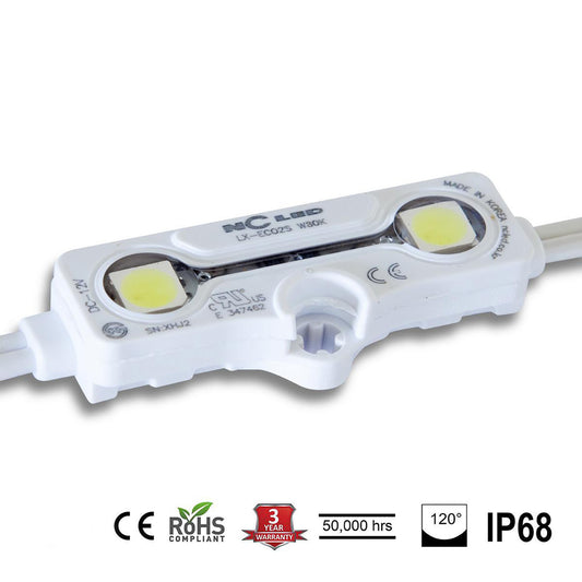 NC LED (Korea)  White 8000k 5050SMD ECO 2Led/Mod, 3 Mod/Ft, .48w/mod [3-chip Tech]  (LP) 3yr-Warranty IP68