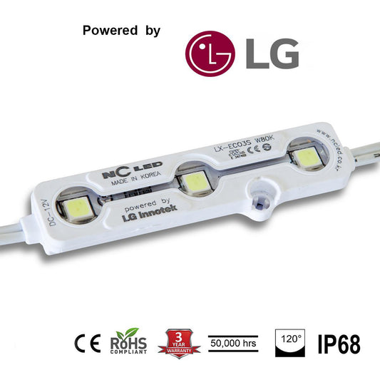 NC LED (Korea) White 6500k  5630SMD POWERED by SAMSUNG LED 1.2w 3led/Mod, 2 Mod/Ft, 3 Year Warranty, IP68