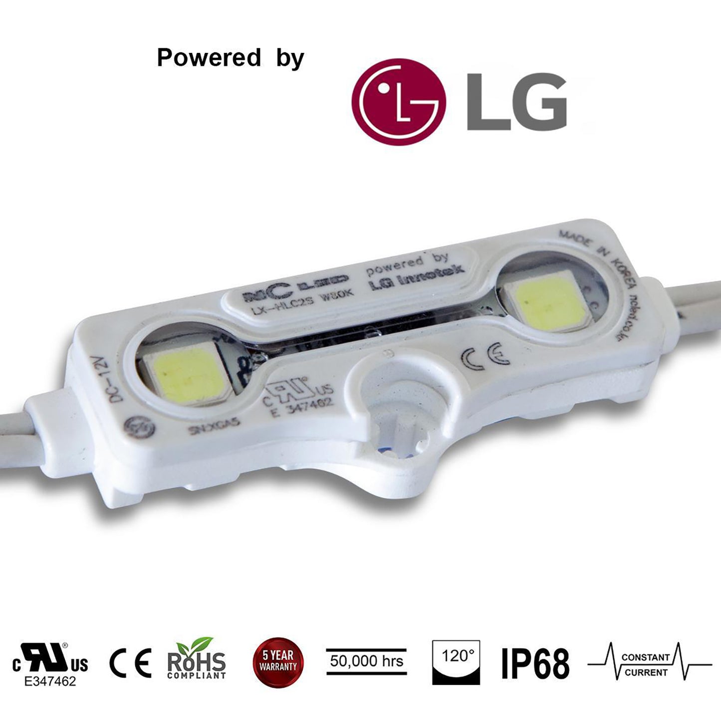 NC LED (KOREA) White 8000K .72w,  2 Led/Mod Powered by LG 5152SMD 5yr-Warranty IP68 (CC)