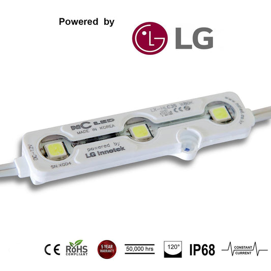 NC LED (Korea) White 8000K, .72W, 2 Mod/ft, 3 led/mod 120DEG LENS Powered by LG 2835SMD, 5YR Warranty IP68 (CC)