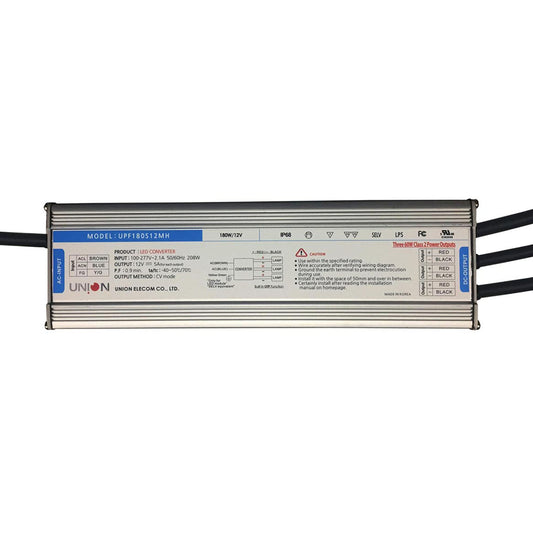 UNION (KOREA)12v 180w [VAC:100-277V]   SMPS  5A*3 (TRIPLE  OUTPUT) METAL IP68 CLASS 2 (UL)