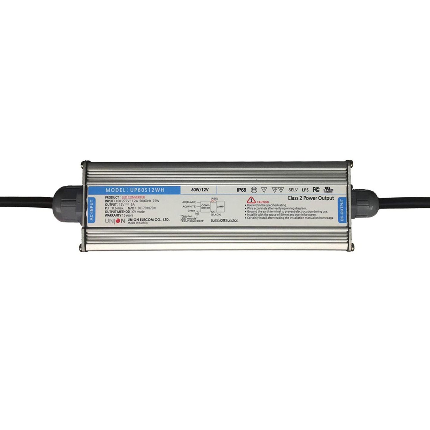 UNION (Korea)  60w PLASTIC 12v IP68 90-305v Class 2 UL879 5yr Warranty