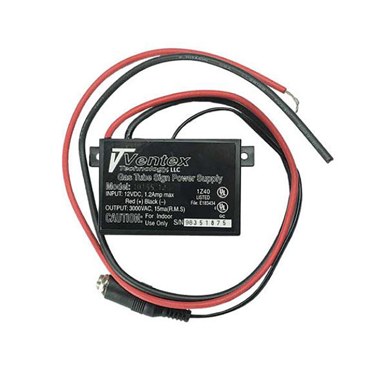 3.0kV, 15mA, 12 Volt DC, UL Listed - Scripting, Neon (NPS-12D10S)