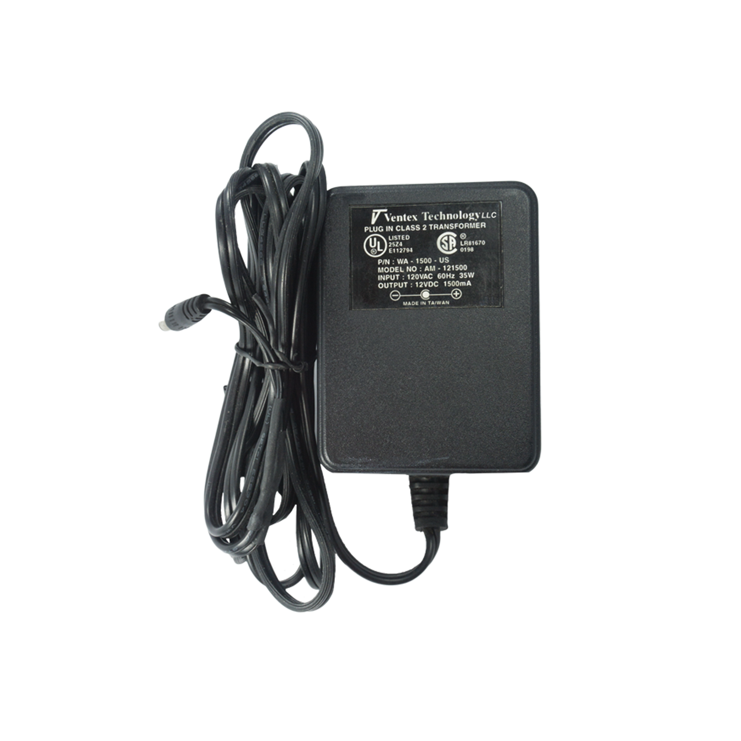 WA1500US-US, 120 VAC - 12 VDC, 1500 mA Wall Adapter [FOR USE WITH (12D10S)]