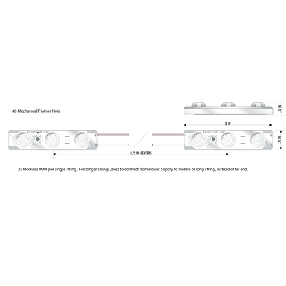 BrightON III 3 Diode 12V 1.2W CC 6500K IP67 180* lens 60/Bag (45'), 960/Case