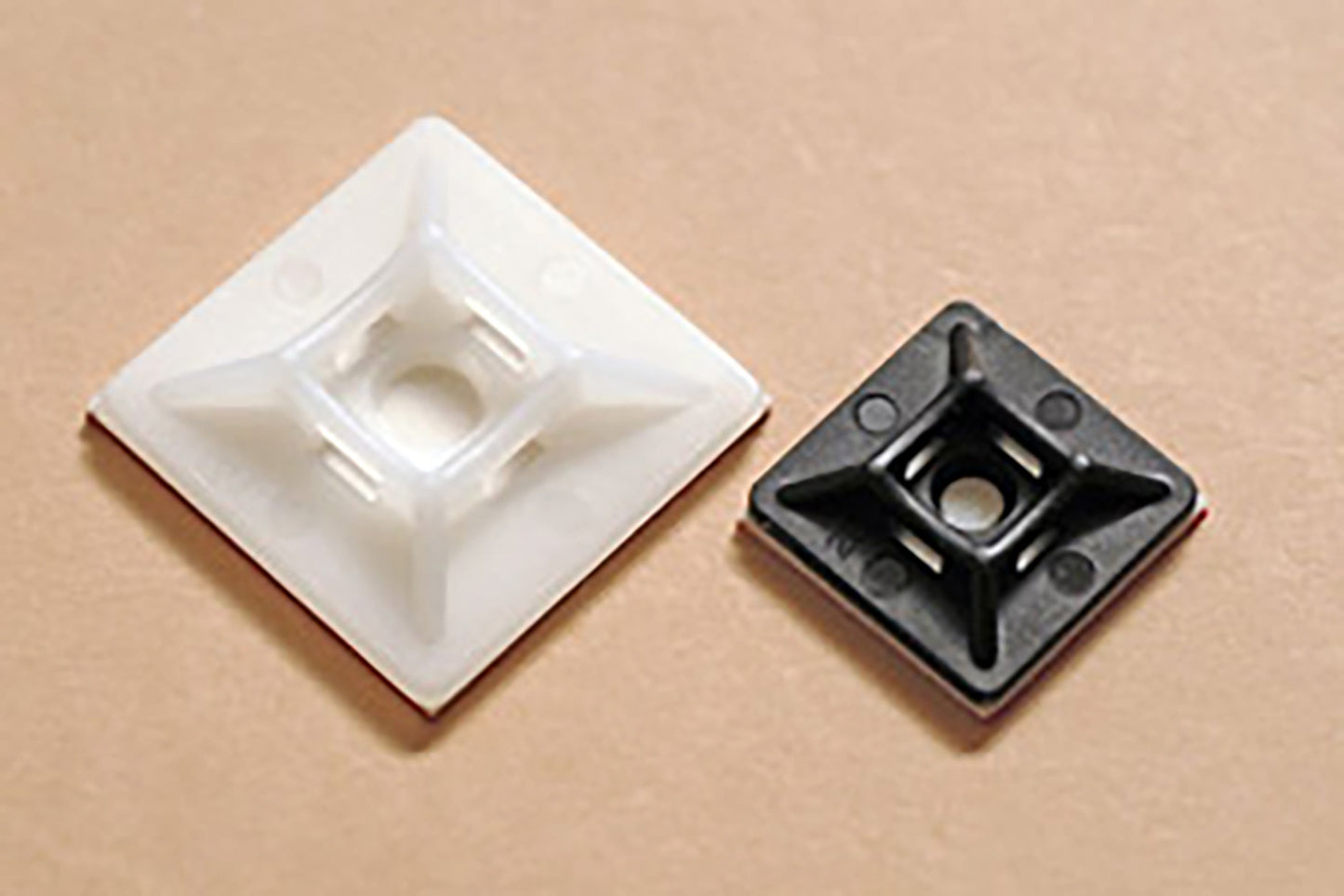 Mounting Base:  1.1"x1.1"x0.28, 4-way adh. & #10 screw, natural (Bag of 100)  (White)