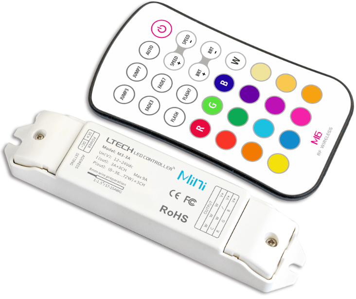 LTECH M6 button RGB Controller  CV RF-remote control 12-24VDC High Capacity 240w/480w(12V/24V)